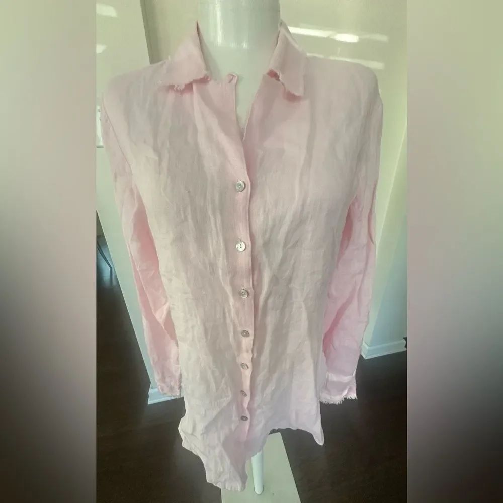 Anne Fontaine Lucie Pink Linen Long Sleeve Blouse 44/12